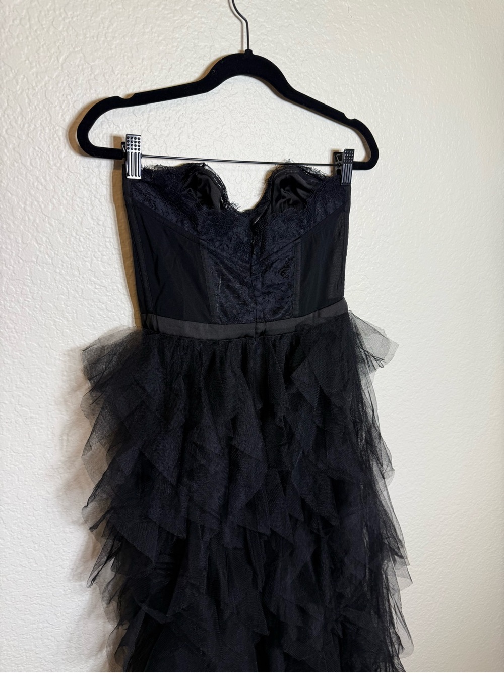 For Love & Lemons Black Strapless Lace Bustier High-Low Tulle Gown - Picture 6 of 12